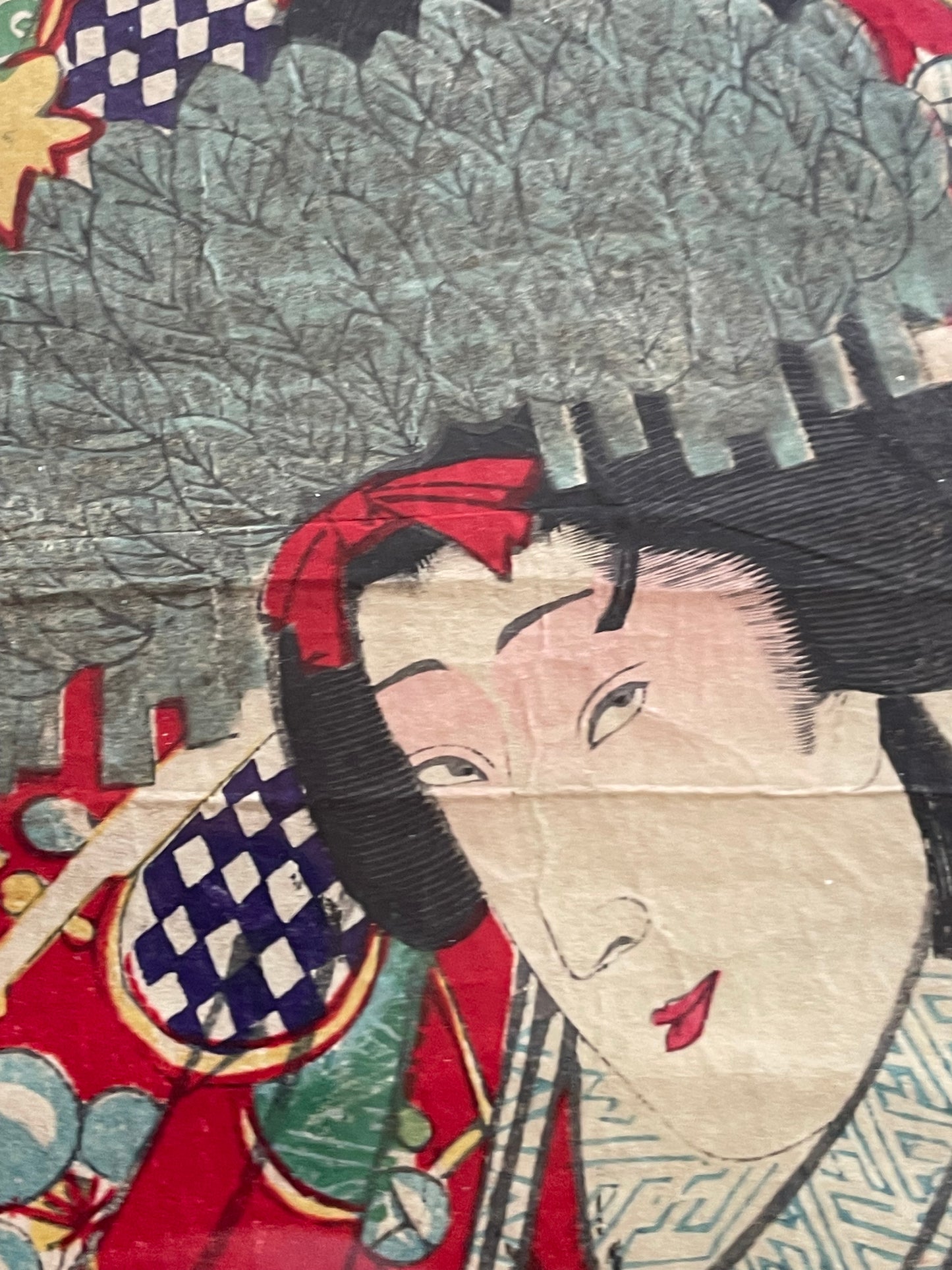1887 Ukiyo-e Kabuki Portrait-Nakamura Fukusuke as Kamuro Tayori by Toyohara Kunichika (Approximately 37X24Framed)