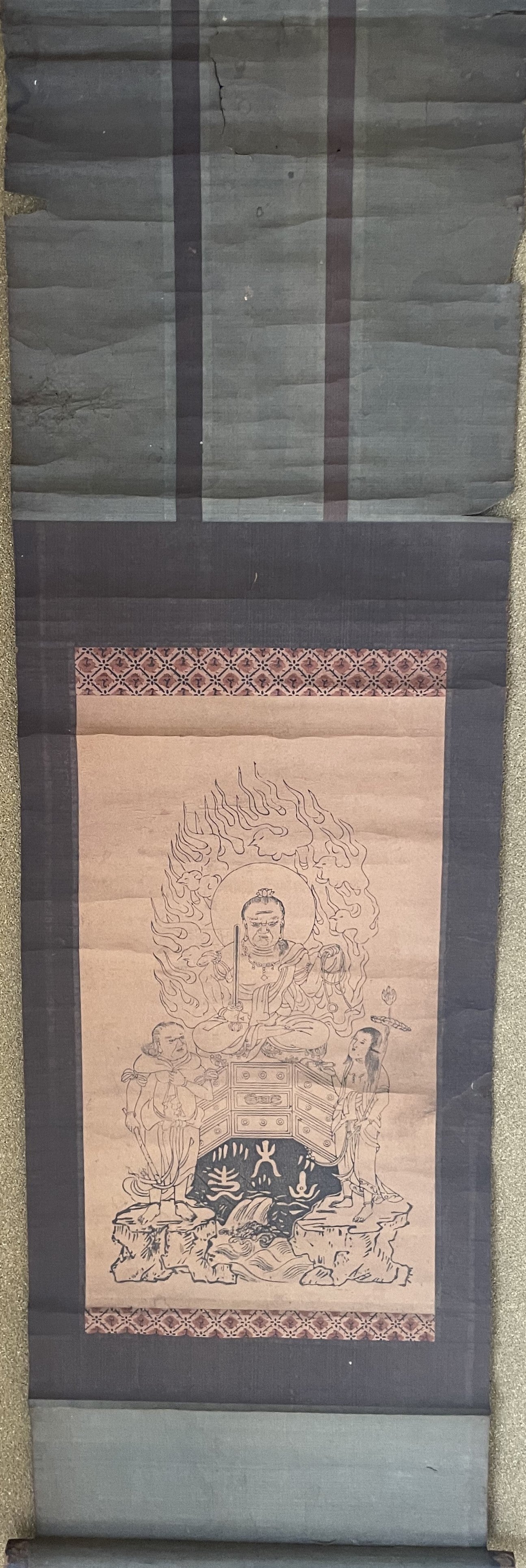 1800–1868 Edo Fudō Myōō with His Two Attendants (不動明王二童子図) Hanging Scroll – 91 × 28 cm