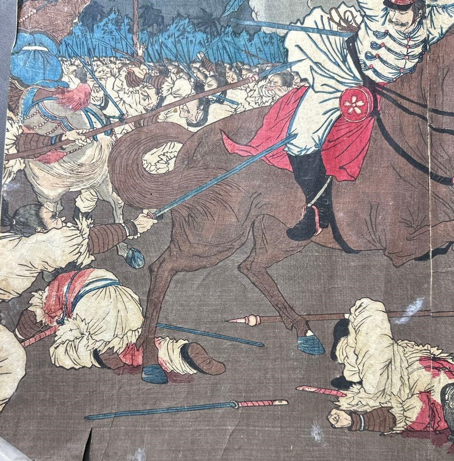 Meiji 1882 Imo Incident – Hanabusa Yoshitada & Japanese Legation in Korea by Hashimoto Chikanobu (Approximately 38X27CM)