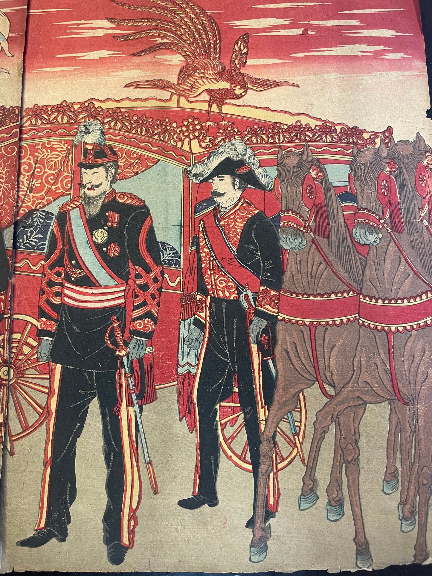 1876 "Imperial Visit to Ueno" National Industrial Exhibition Print by Yoshu Chikanobu. (72X36CM)