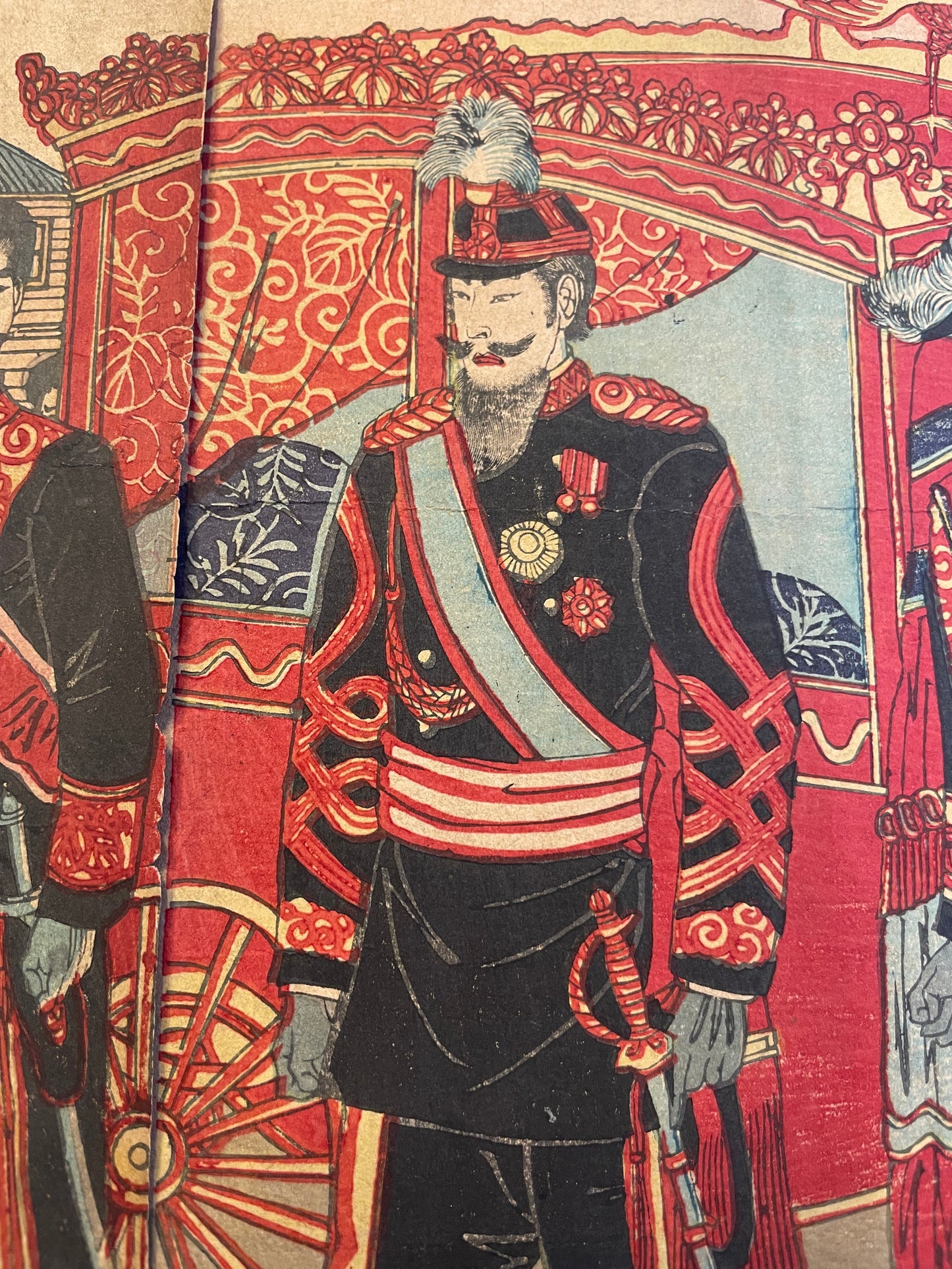 1876 "Imperial Visit to Ueno" National Industrial Exhibition Print by Yoshu Chikanobu. (72X36CM)