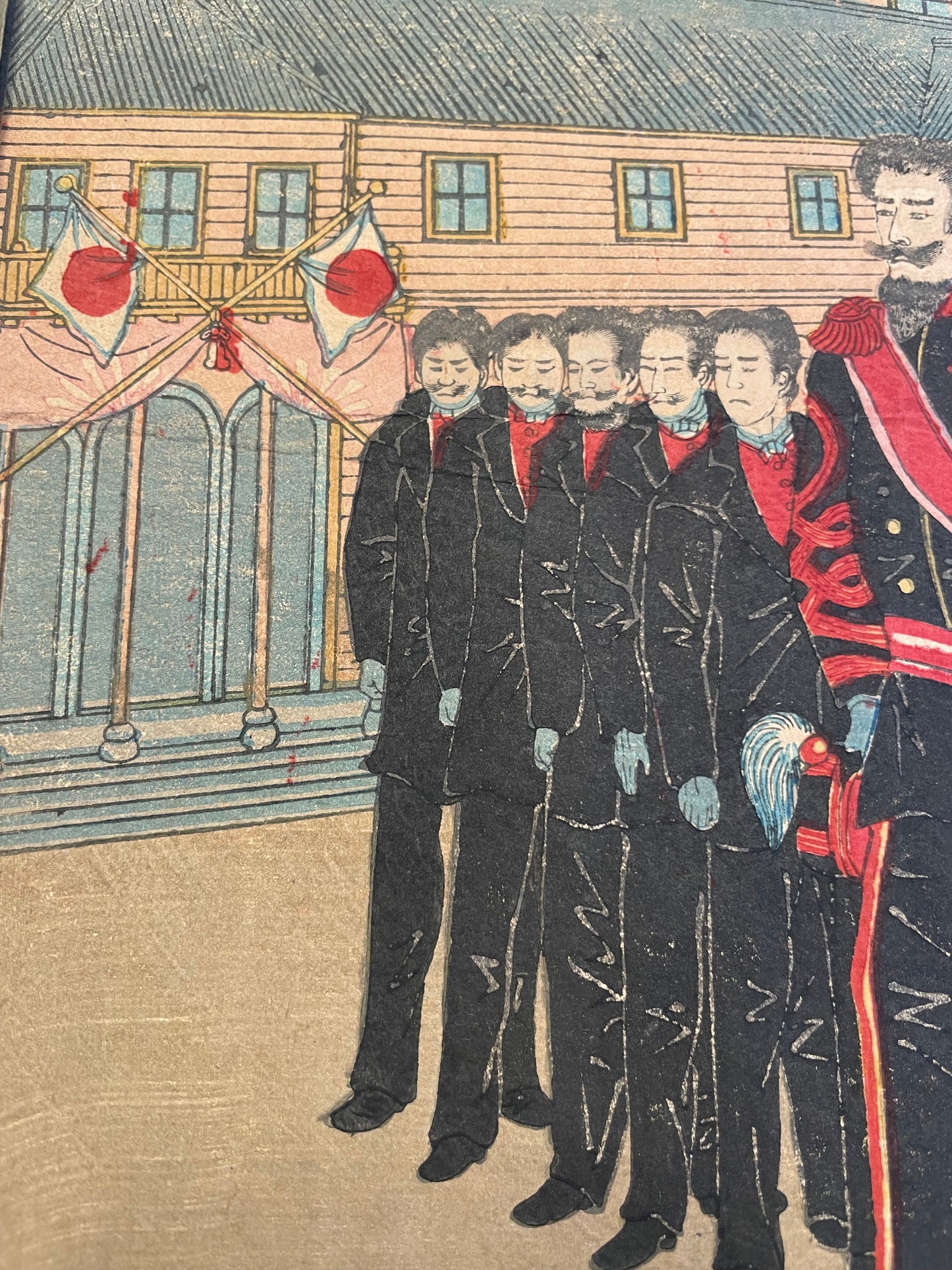 1876 "Imperial Visit to Ueno" National Industrial Exhibition Print by Yoshu Chikanobu. (72X36CM)