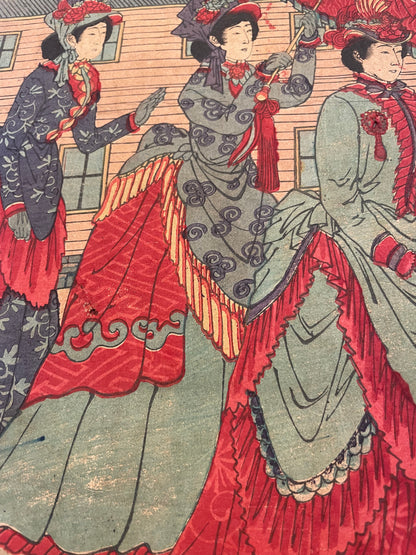 1876 "Imperial Visit to Ueno" National Industrial Exhibition Print by Yoshu Chikanobu. (72X36CM)