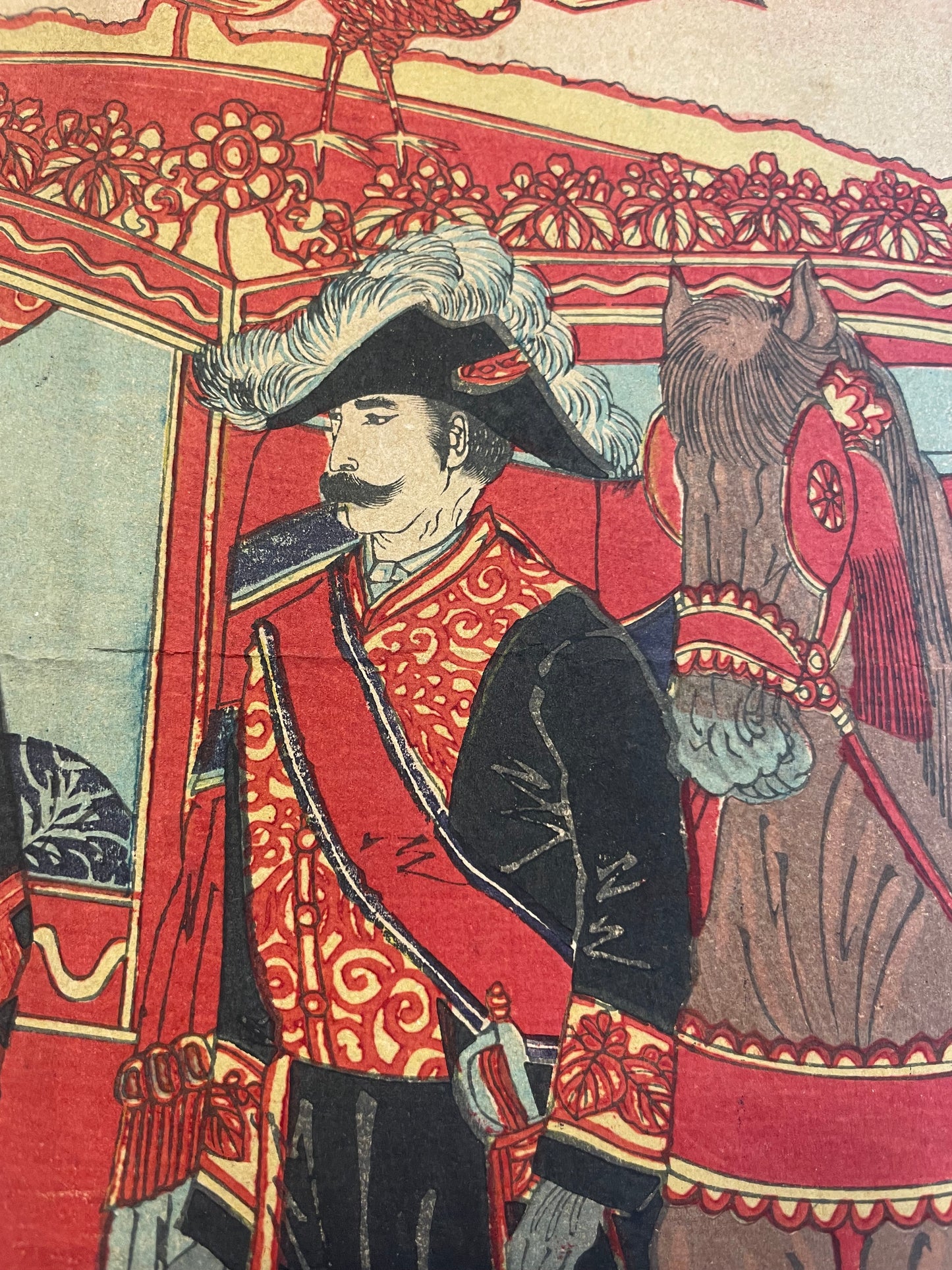 1876 "Imperial Visit to Ueno" National Industrial Exhibition Print by Yoshu Chikanobu. (72X36CM)