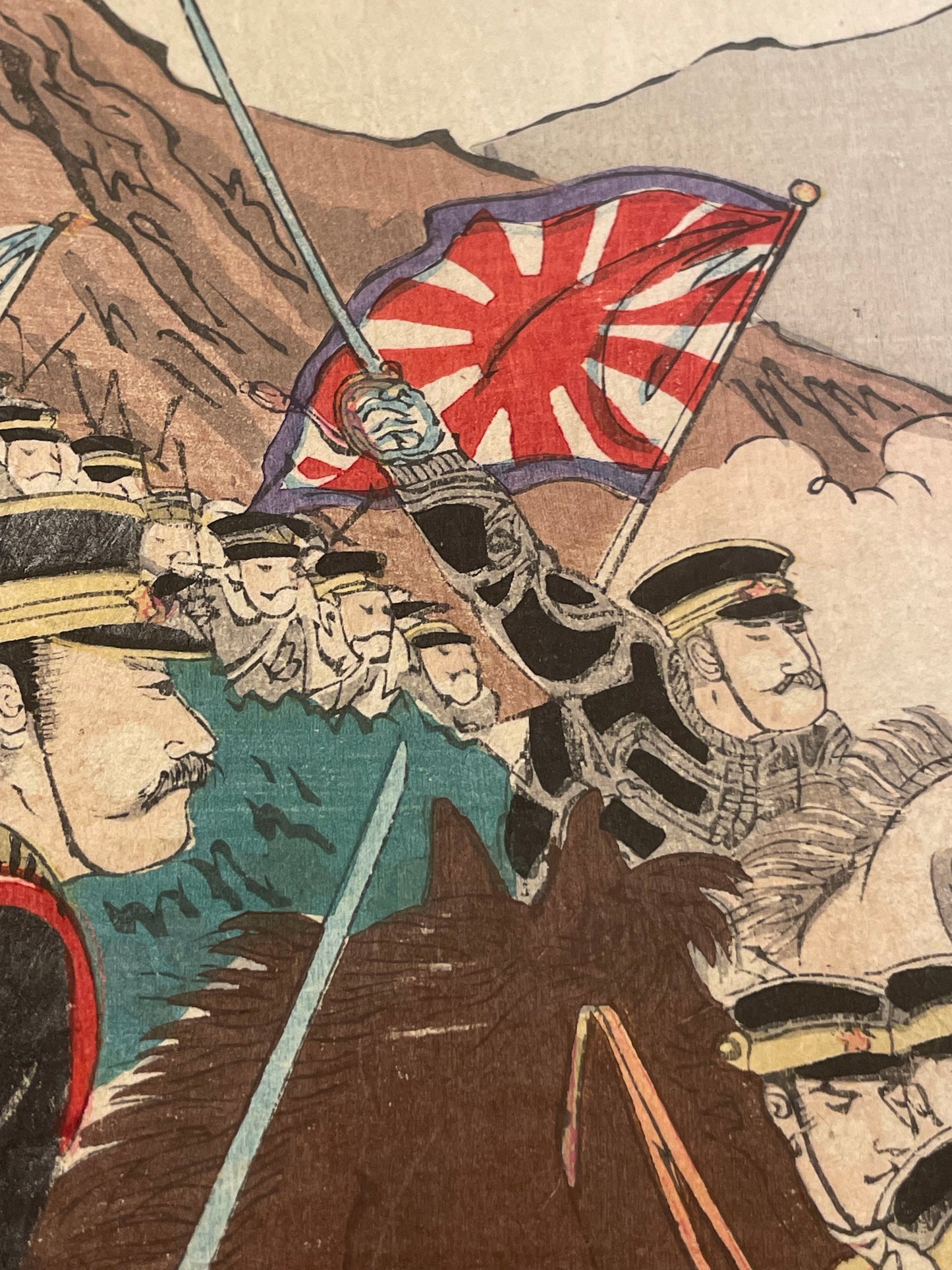 1894 “Fierce Battle on the Left Bank of the Taedong River at Pyongyang” by Hasegawa Sadanobu II (Approximately 25X37CM)