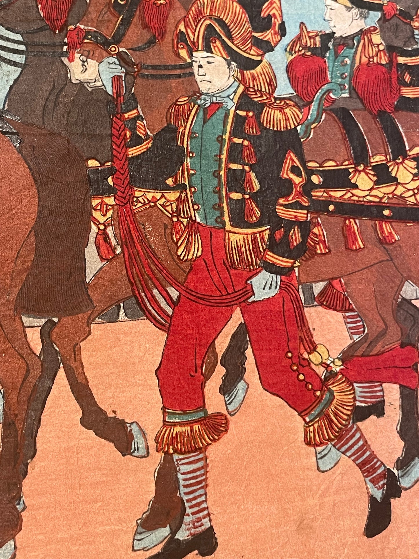 1894-5 "Emperor Meiji Inspects The Cavalry" by Toyohara Chikanobu (Approximately 37X24CM)