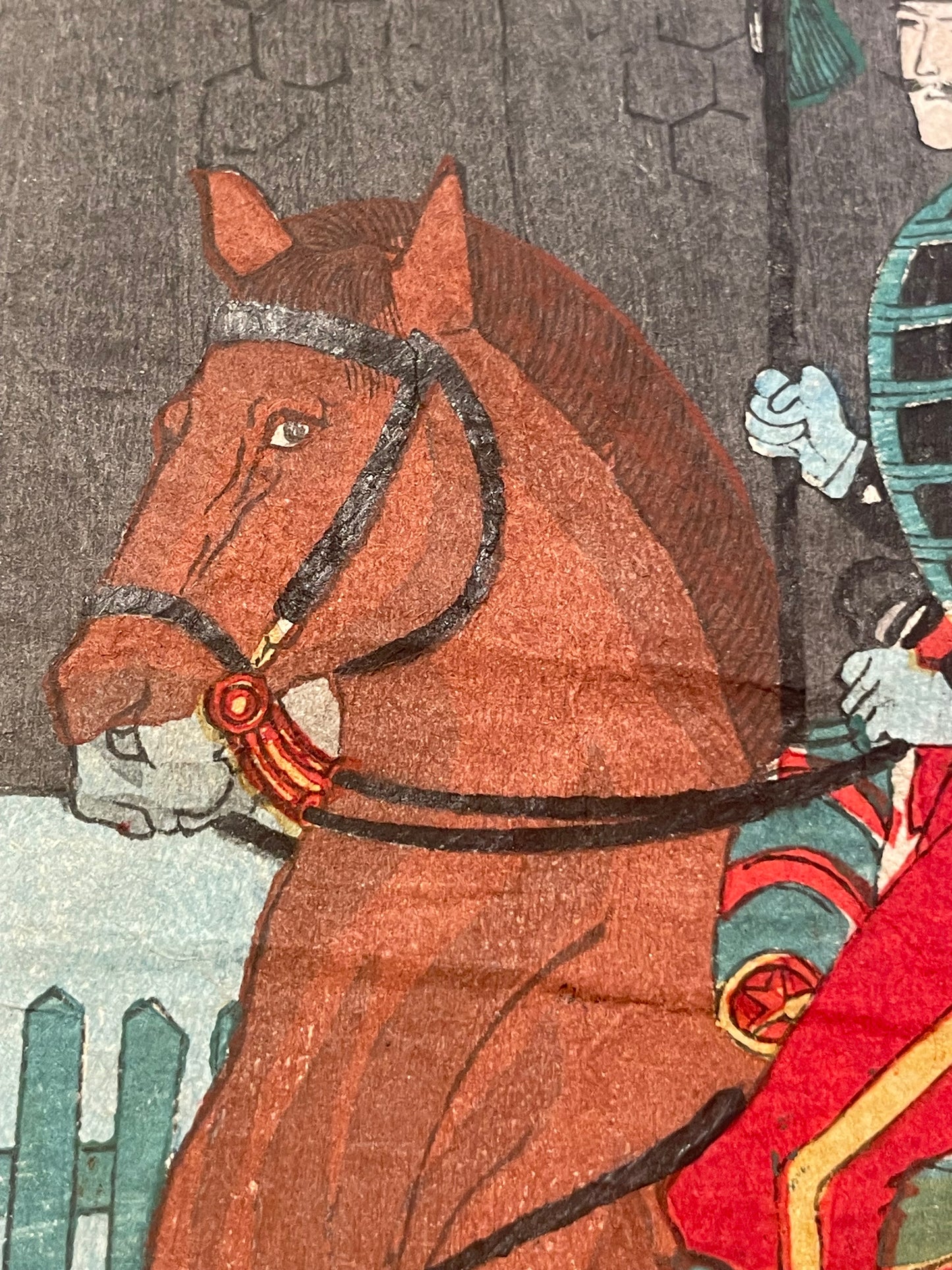 1894-5 "Emperor Meiji Inspects The Cavalry" by Toyohara Chikanobu (Approximately 37X24CM)