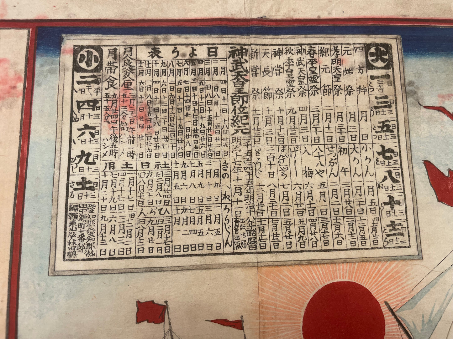 1876 Calendar and War Propaganda Modernization Print By Utagawa Toyokuni (Approximately 37X25CM)