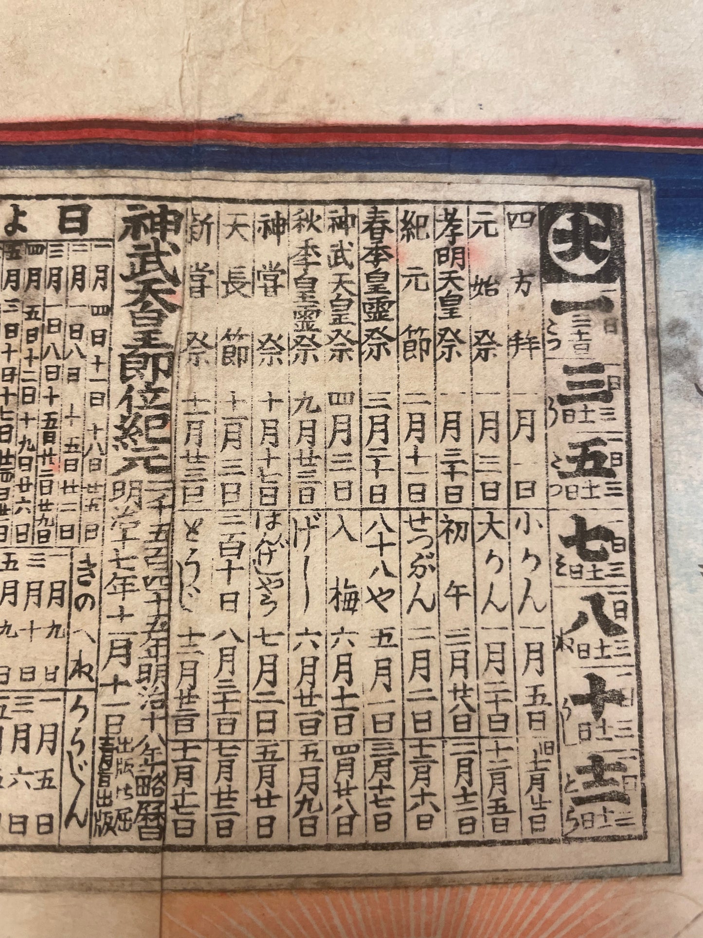 1876 Calendar and War Propaganda Modernization Print By Utagawa Toyokuni (Approximately 37X25CM)