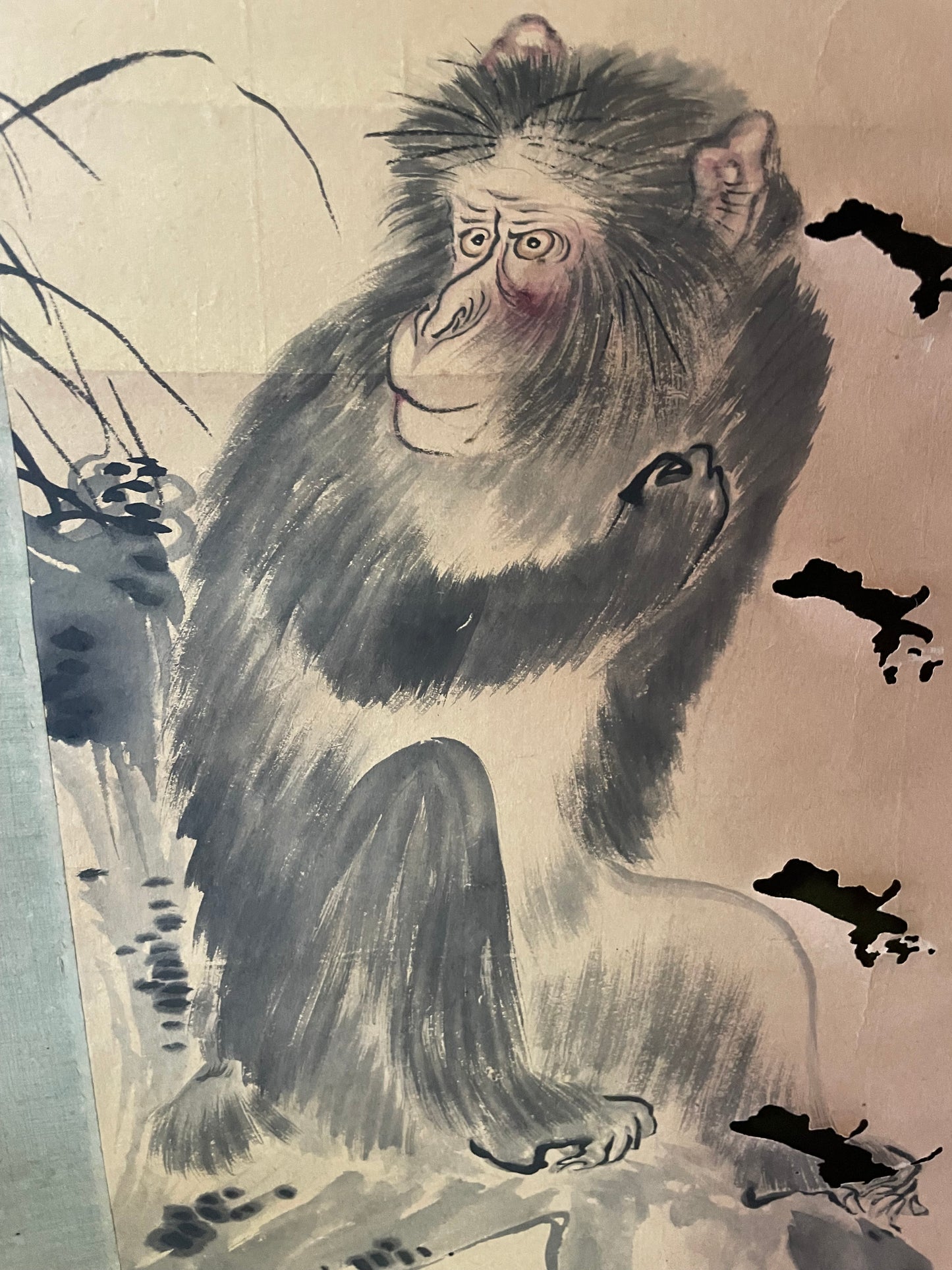 Edo-Meiji Period Kakejiku Scroll Monkey Painting by Kawabata Gyokushō (Approximately 164x37cm)
