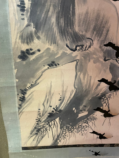 Edo-Meiji Period Kakejiku Scroll Monkey Painting by Kawabata Gyokushō (Approximately 164x37cm)