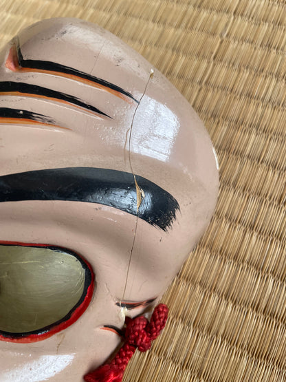 1950s–60s Kagura Mask "Tajikarao-no-Mikoto" Shinto God of Physical Strength, Signed by Tanabe Seisuke