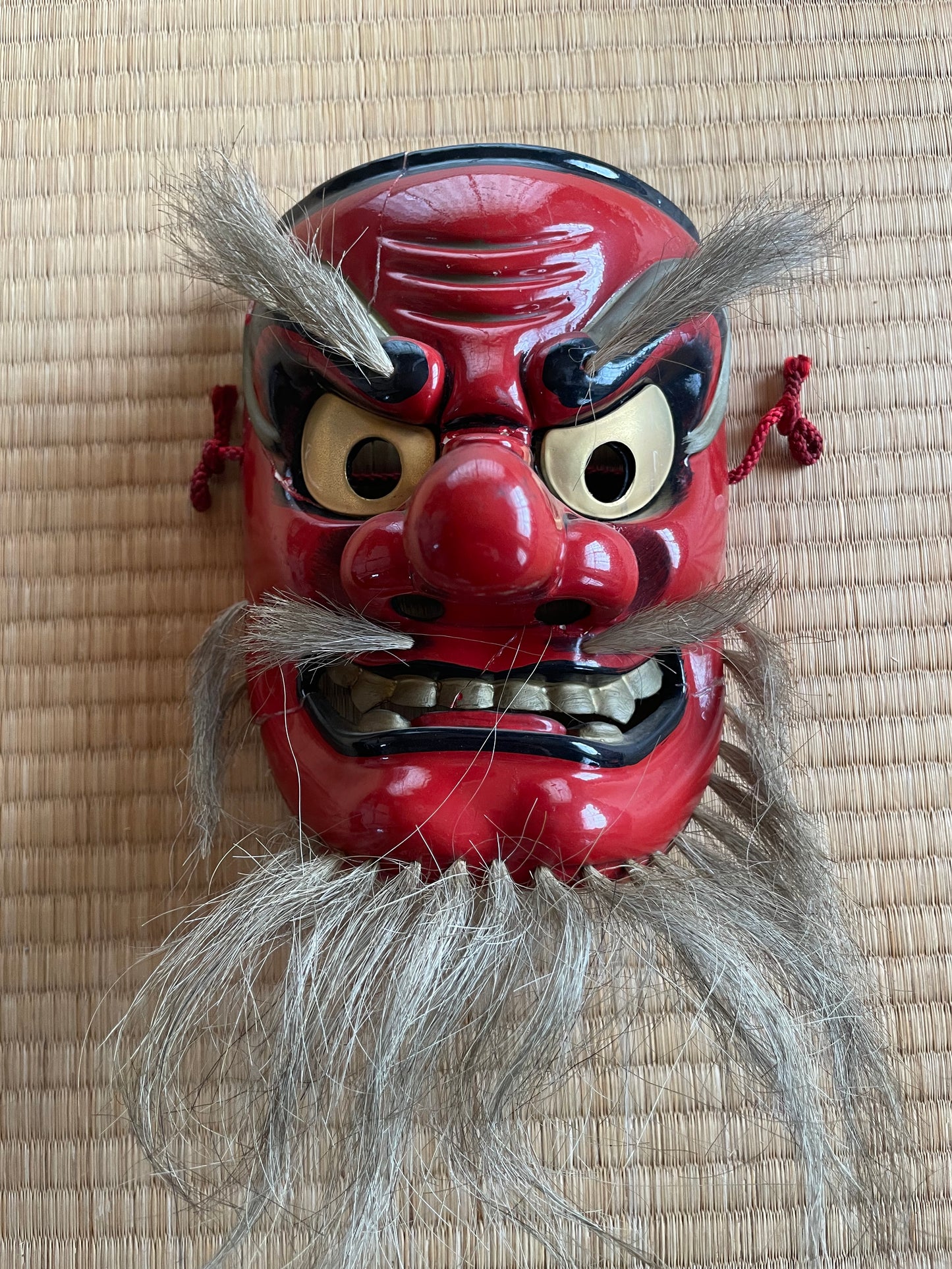 1950-60s Kagura Mask "Sarutahiko-no-Mikoto" Shinto god of Beginnings Signed by Tanabe Seisuke