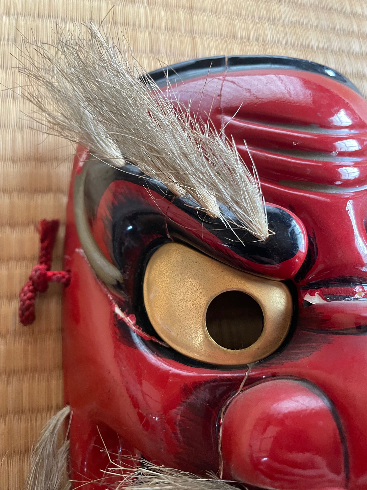 1950-60s Kagura Mask "Sarutahiko-no-Mikoto" Shinto god of Beginnings Signed by Tanabe Seisuke