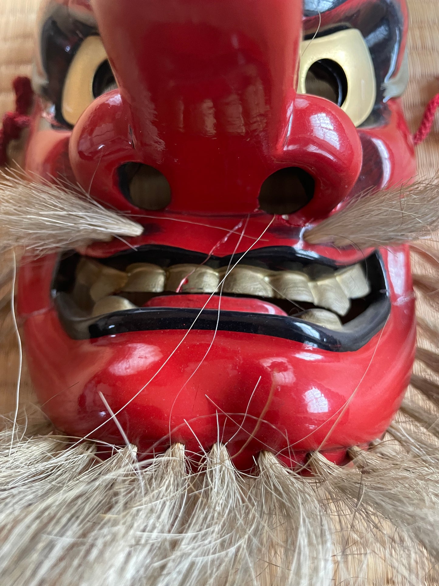 1950-60s Kagura Mask "Sarutahiko-no-Mikoto" Shinto god of Beginnings Signed by Tanabe Seisuke