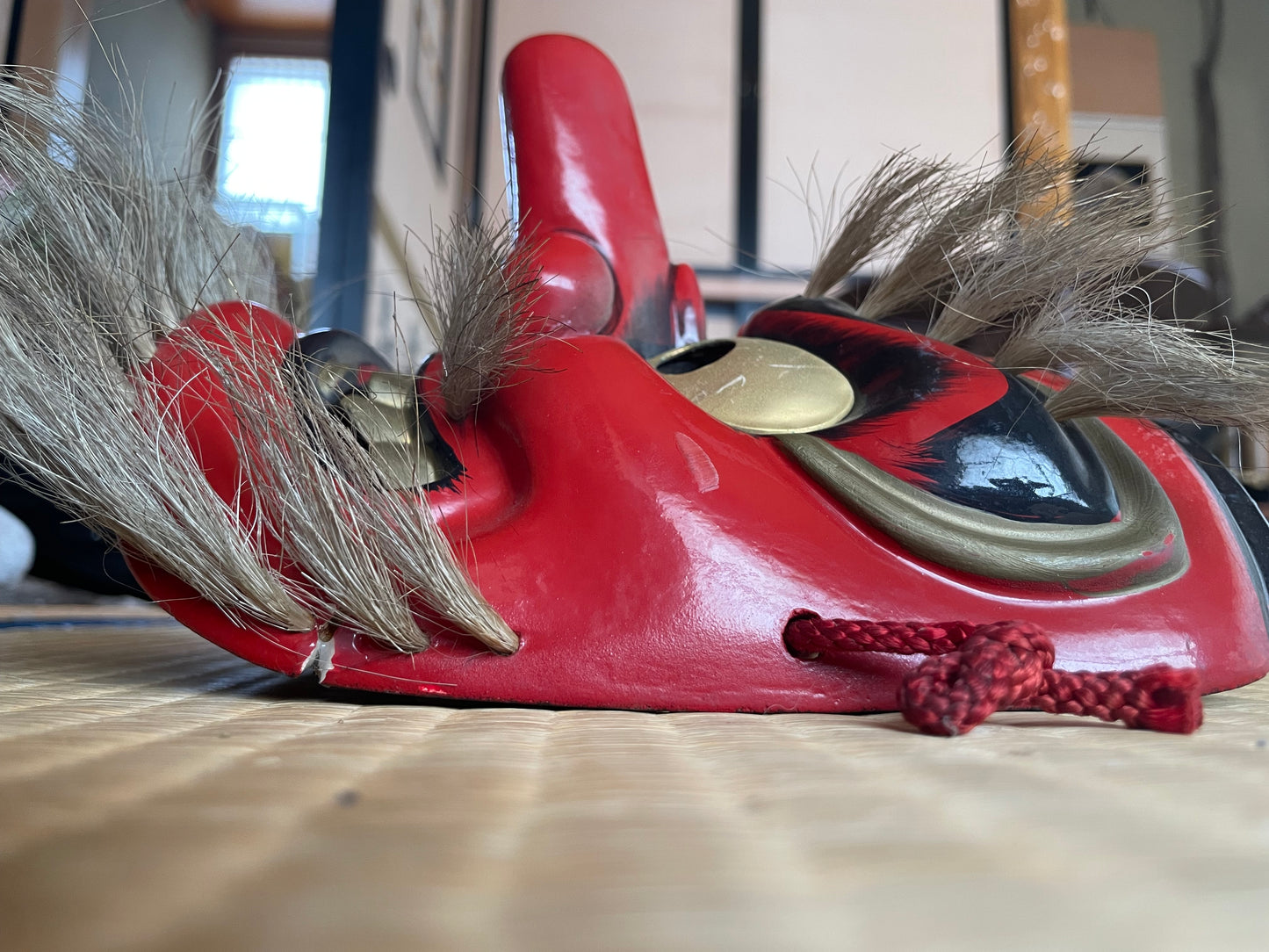 1950-60s Kagura Mask "Sarutahiko-no-Mikoto" Shinto god of Beginnings Signed by Tanabe Seisuke