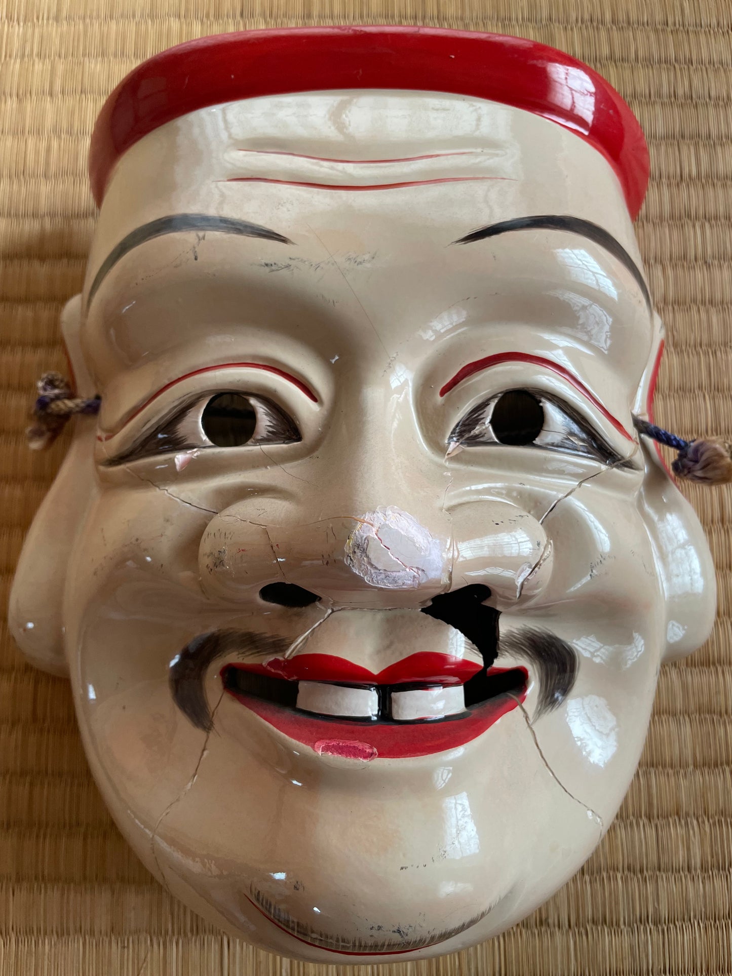 1950s-60s Kagura Mask of "Ebisu" The God of Luck-Signed by Tanabe Seisuke
