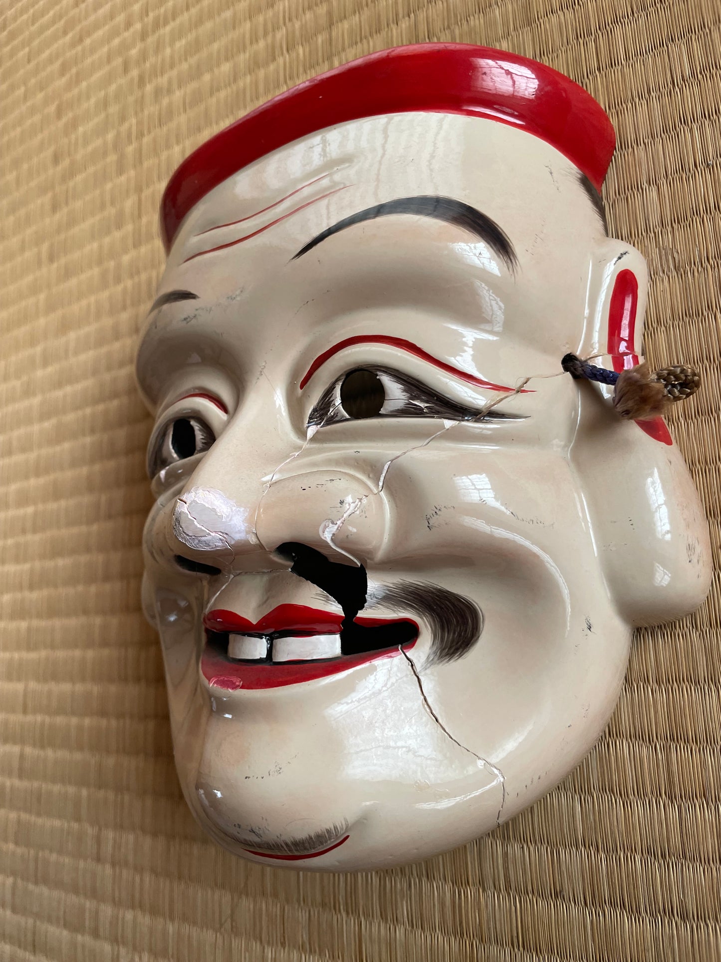 1950s-60s Kagura Mask of "Ebisu" The God of Luck-Signed by Tanabe Seisuke