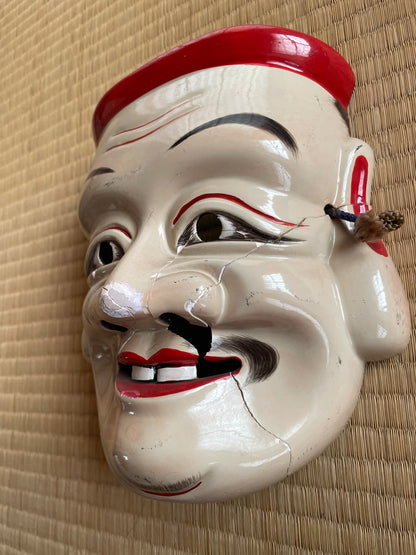 1950s-60s Kagura Mask of "Ebisu" The God of Luck-Signed by Tanabe Seisuke