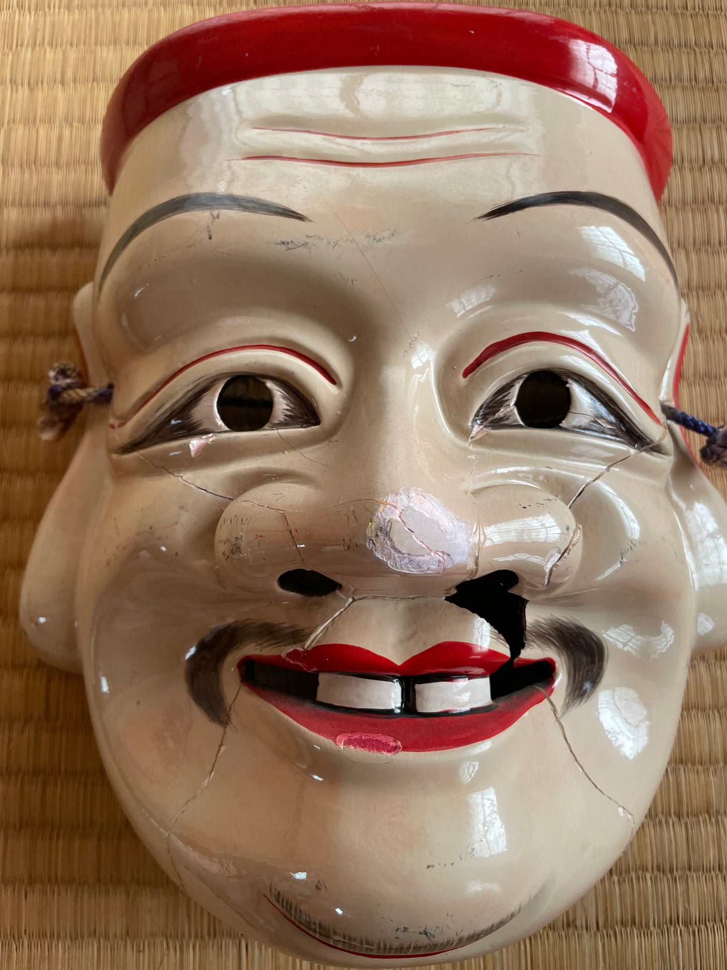 1950s-60s Kagura Mask of "Ebisu" The God of Luck-Signed by Tanabe Seisuke