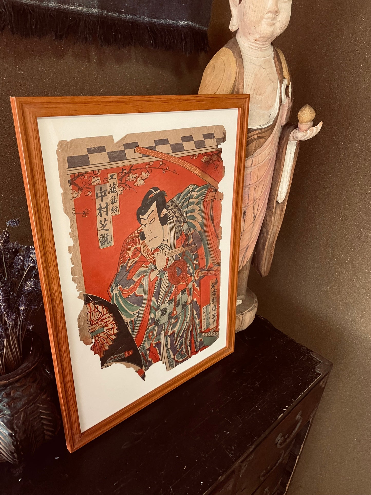 1889–1892 Nakamura Shikan Kabuki Portrait 中村芝翫  by Utagawa Kunisada III  (Approx. 35 x 25 cm) New A3 Frame