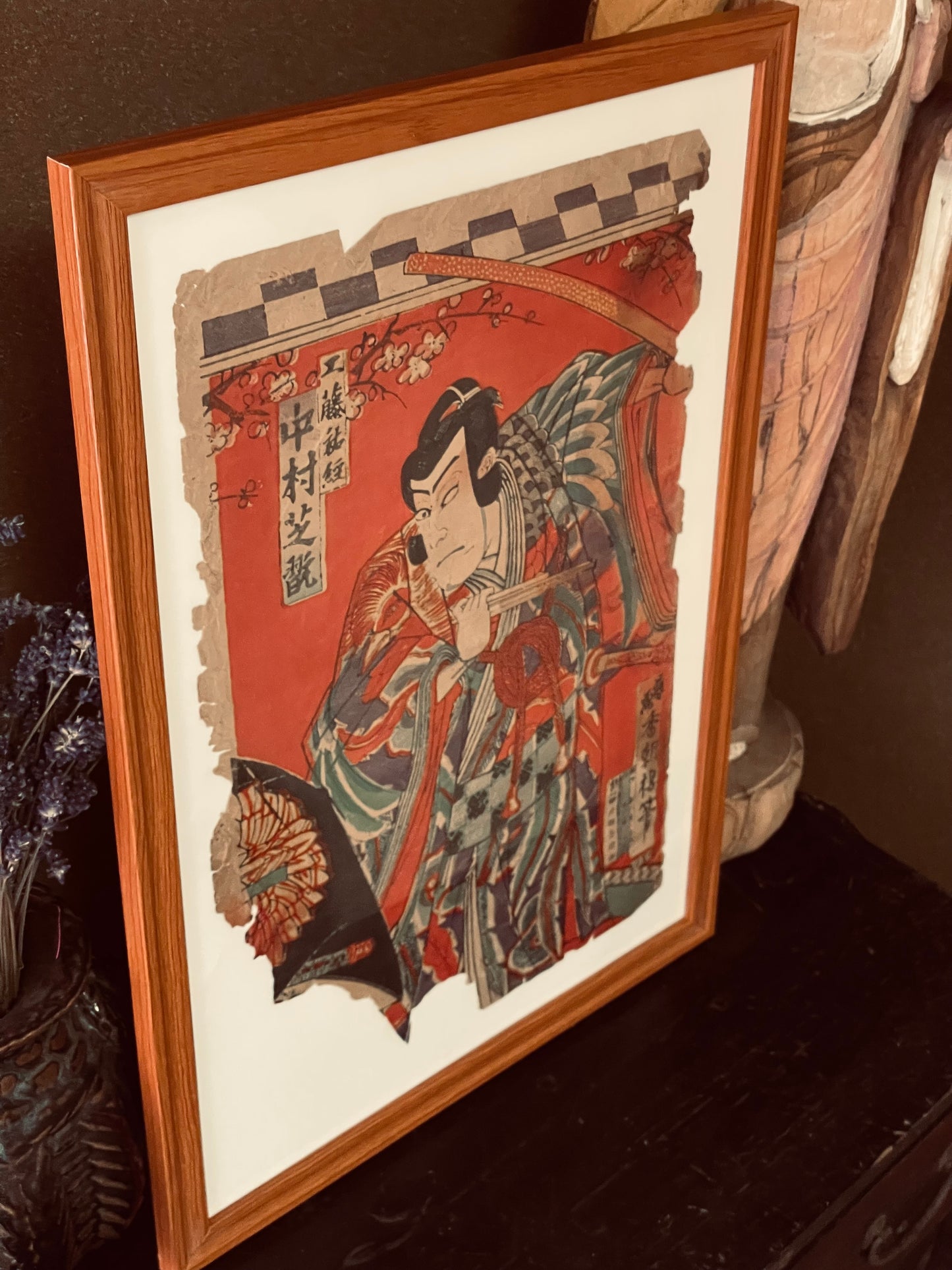 1889–1892 Nakamura Shikan Kabuki Portrait 中村芝翫  by Utagawa Kunisada III  (Approx. 35 x 25 cm) New A3 Frame
