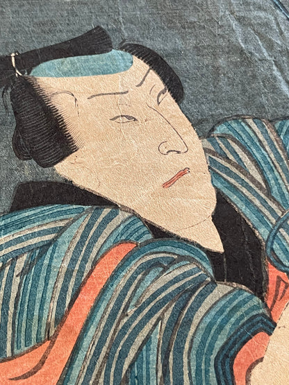 1863 Sandai-banashi Rakugo Scene by Utagawa Yoshiiku (Approx. 35 x 75 cm)