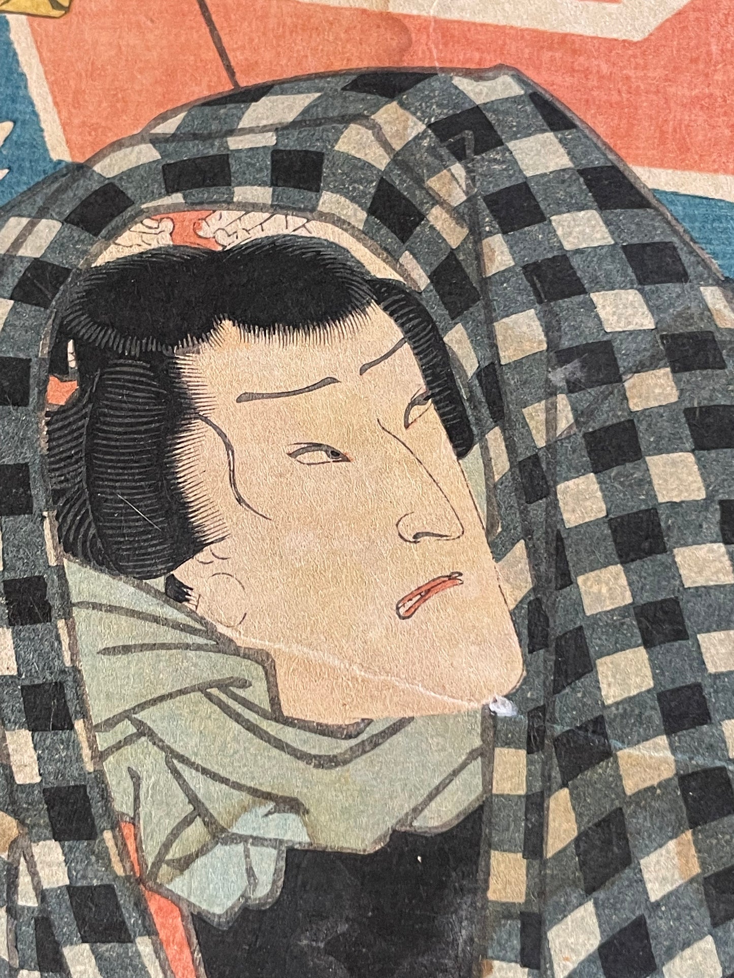 1863 Sandai-banashi Rakugo Scene by Utagawa Yoshiiku (Approx. 35 x 75 cm)
