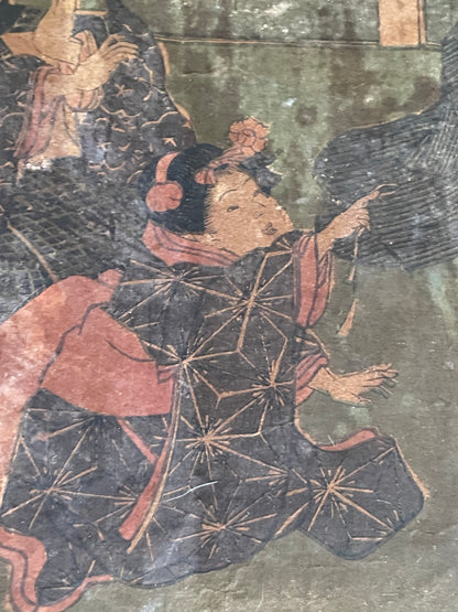 1850s-60s Edo Period Drinking Game Ukiyo-e By Utagawa Yoshitora (Approximately 37X75CM)