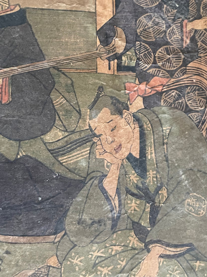 1850s-60s Edo Period Drinking Game Ukiyo-e By Utagawa Yoshitora (Approximately 37X75CM)