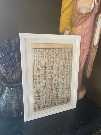 Edo Period Court Rank & Government Offices Reference Chart Woodblock Print  Circa 1760 (23 x 32 cm Framed)