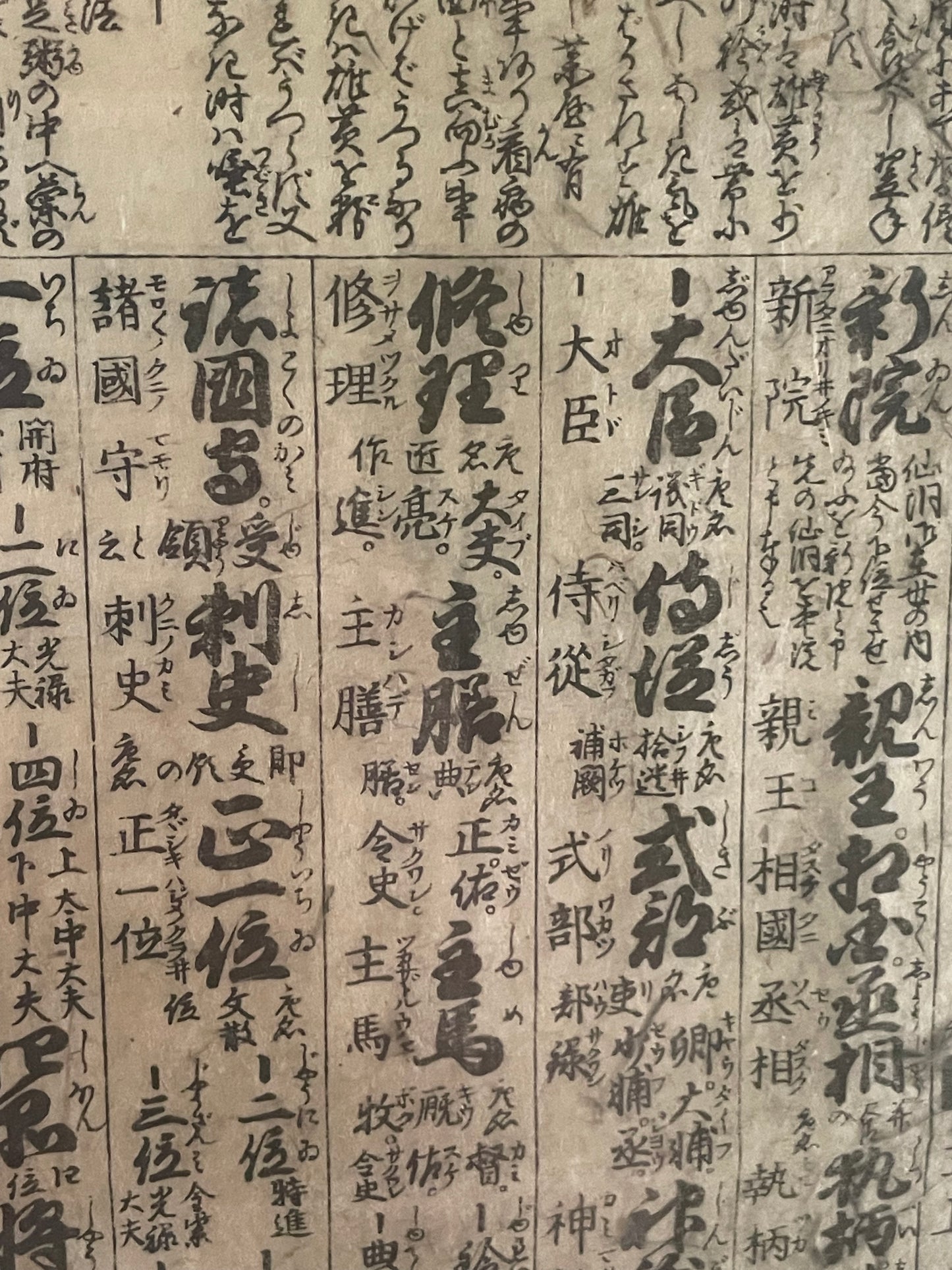 Edo Period Court Rank & Government Offices Reference Chart Woodblock Print  Circa 1760 (23 x 32 cm Framed)