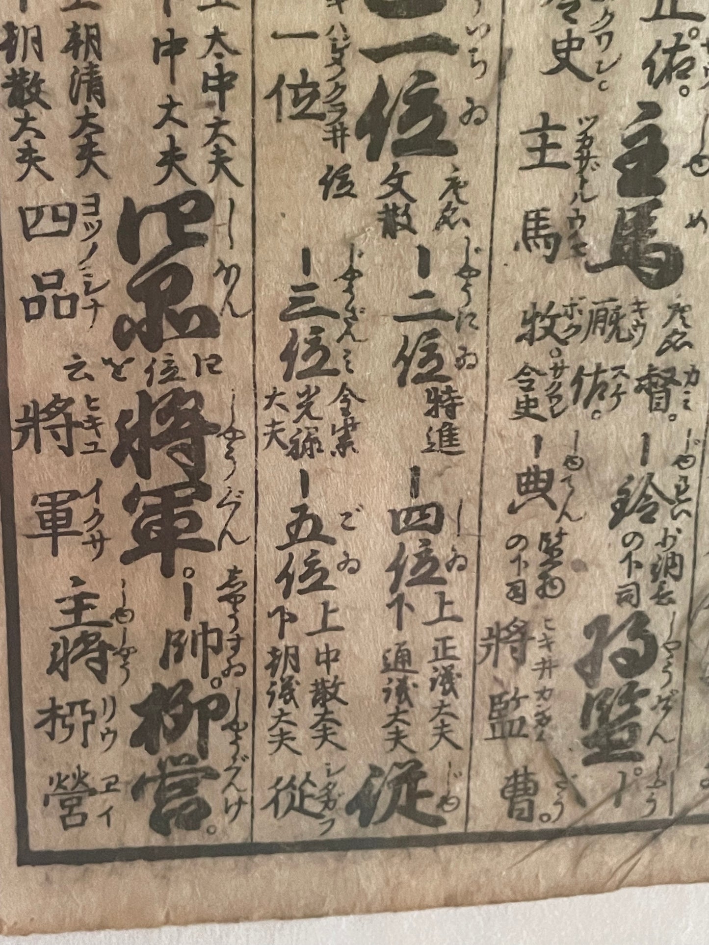 Edo Period Court Rank & Government Offices Reference Chart Woodblock Print  Circa 1760 (23 x 32 cm Framed)