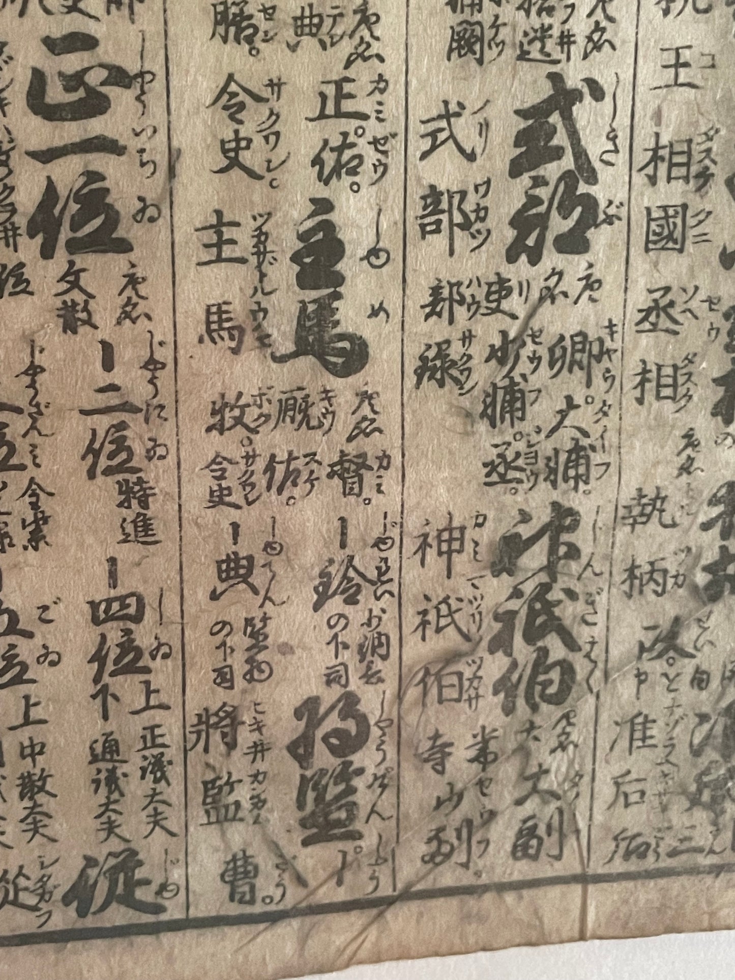 Edo Period Court Rank & Government Offices Reference Chart Woodblock Print  Circa 1760 (23 x 32 cm Framed)