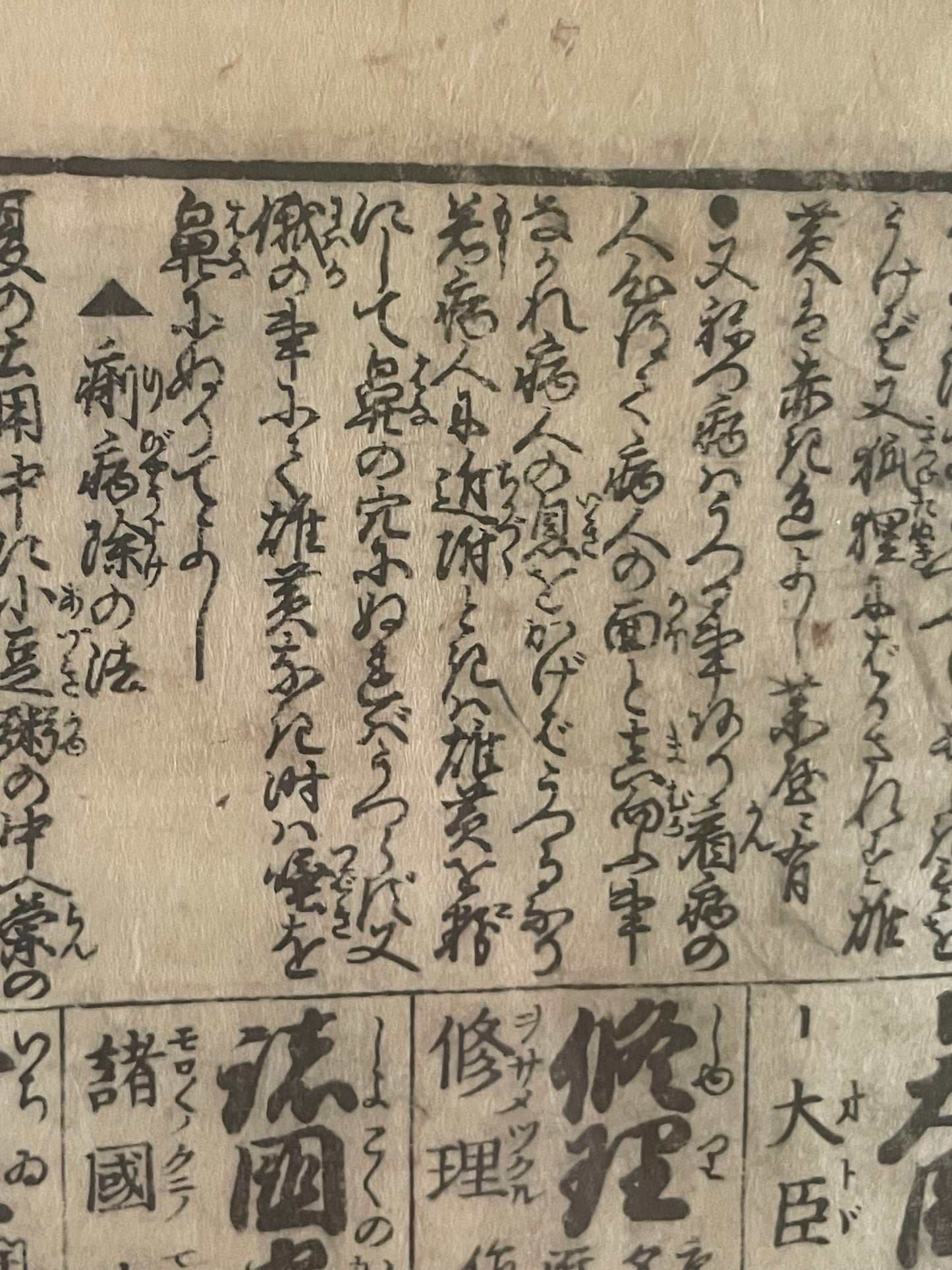 Edo Period Court Rank & Government Offices Reference Chart Woodblock Print  Circa 1760 (23 x 32 cm Framed)