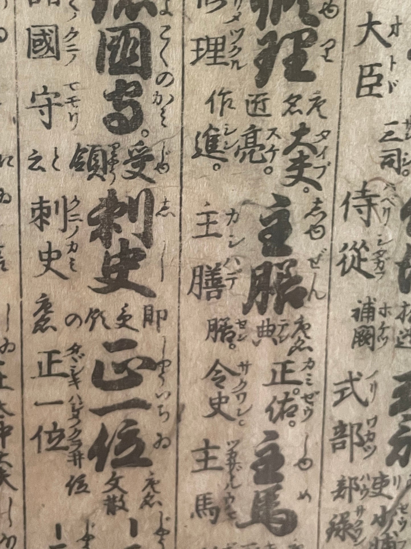 Edo Period Court Rank & Government Offices Reference Chart Woodblock Print  Circa 1760 (23 x 32 cm Framed)