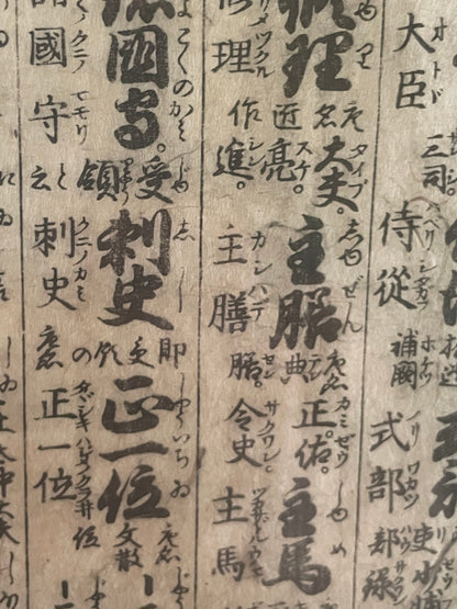 Edo Period Court Rank & Government Offices Reference Chart Woodblock Print  Circa 1760 (23 x 32 cm Framed)