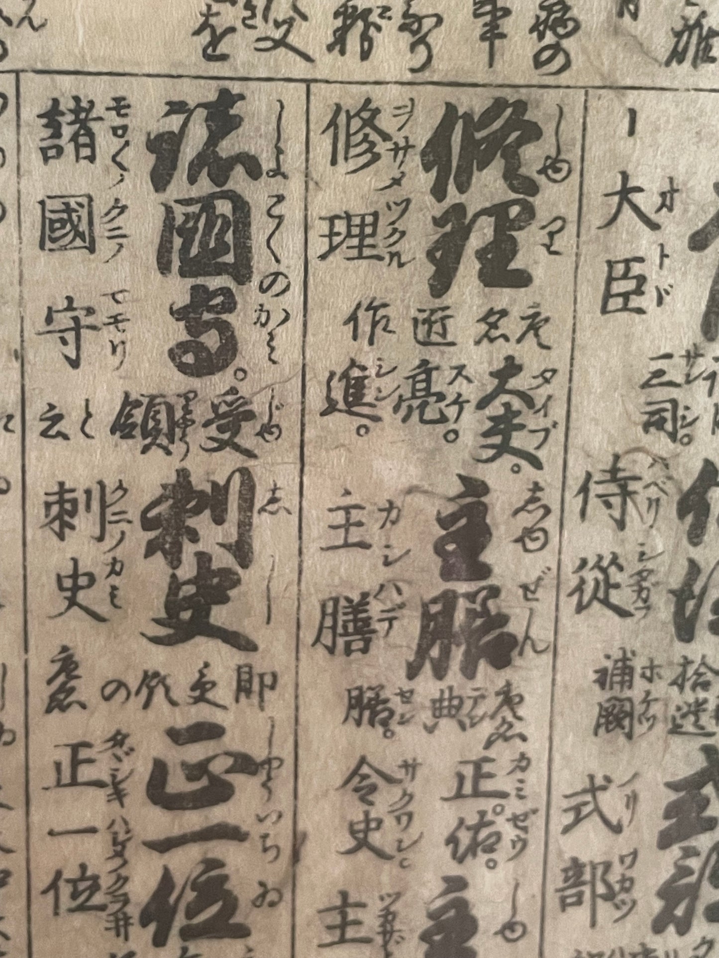 Edo Period Court Rank & Government Offices Reference Chart Woodblock Print  Circa 1760 (23 x 32 cm Framed)
