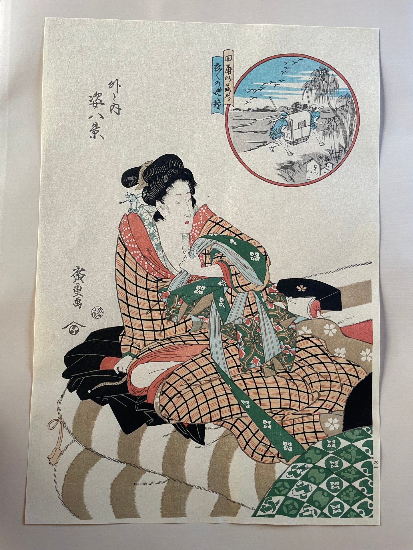 1821-22 Ukiyo-e Eight Views of Figures, Inside and Outside by Utagawa Hiroshige (Approximately 25X47 CM)