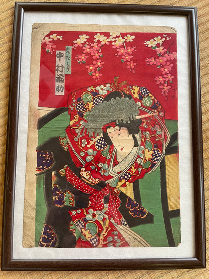1887 Ukiyo-e Kabuki Portrait-Nakamura Fukusuke as Kamuro Tayori by Toyohara Kunichika (Approximately 37X24Framed)