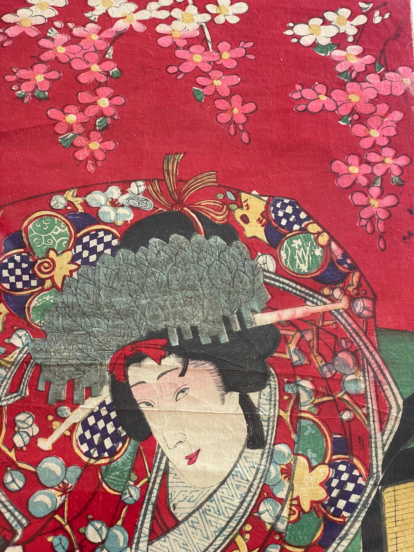 1887 Ukiyo-e Kabuki Portrait-Nakamura Fukusuke as Kamuro Tayori by Toyohara Kunichika (Approximately 37X24Framed)