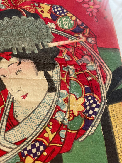 1887 Ukiyo-e Kabuki Portrait-Nakamura Fukusuke as Kamuro Tayori by Toyohara Kunichika (Approximately 37X24Framed)