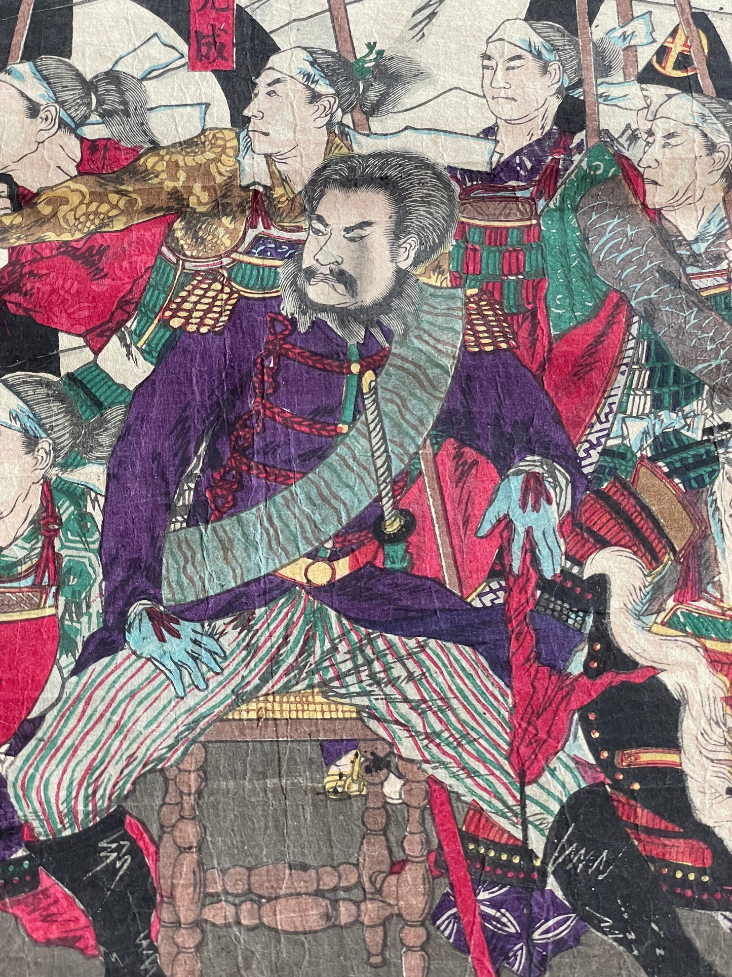 1877 Satsuma Rebellion War Triptych by Kobayashi Kiyochika – Contemporary Account of the Last Samurai (37X76CM)
