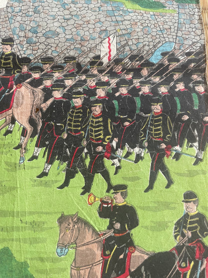 1888 Nagoya Garrison Military Drill at Nagoya Castle – Meiji Modernization Woodblock Print by Hirokuni (25X37CM)