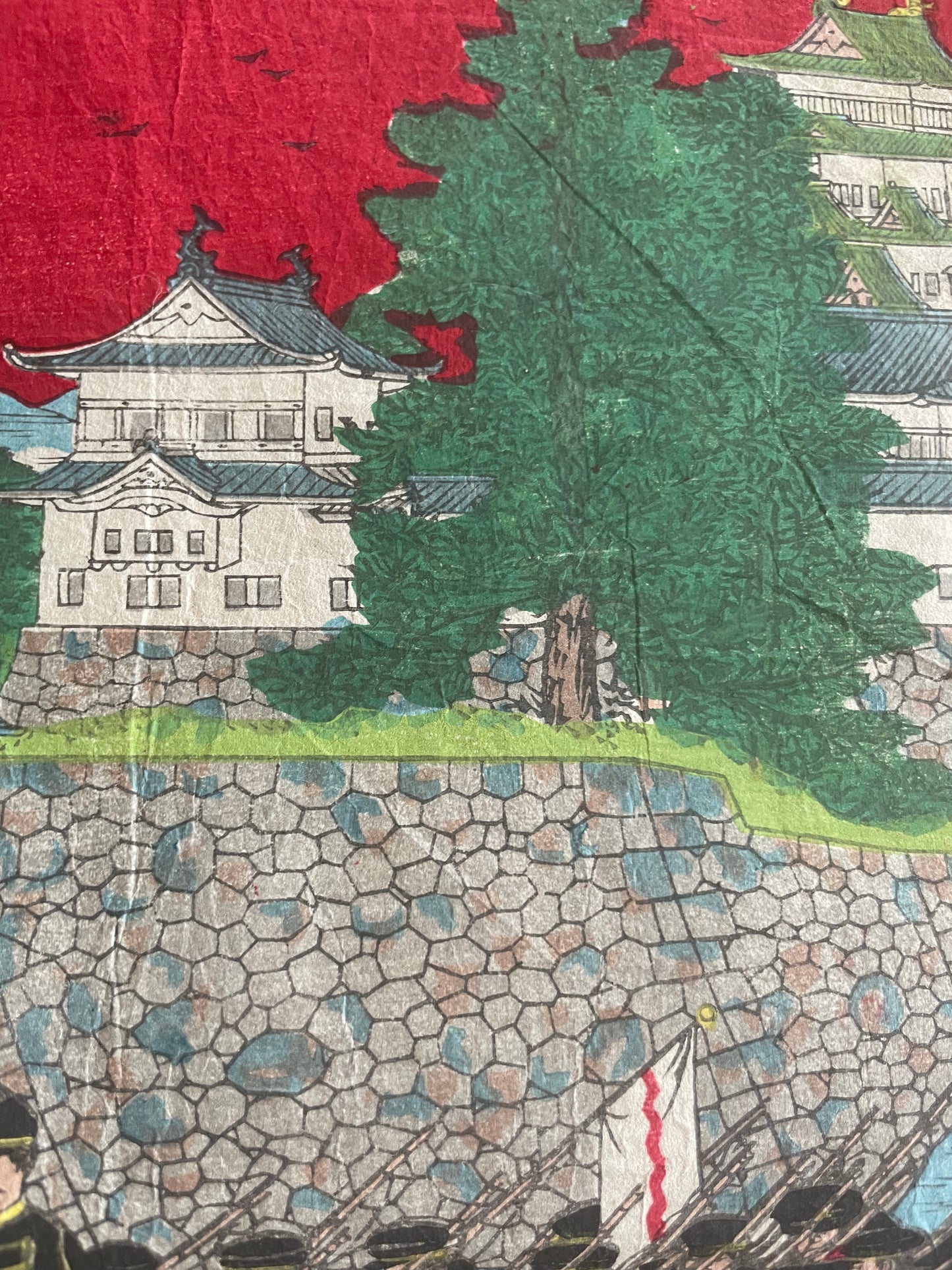 1888 Nagoya Garrison Military Drill at Nagoya Castle – Meiji Modernization Woodblock Print by Hirokuni (25X37CM)