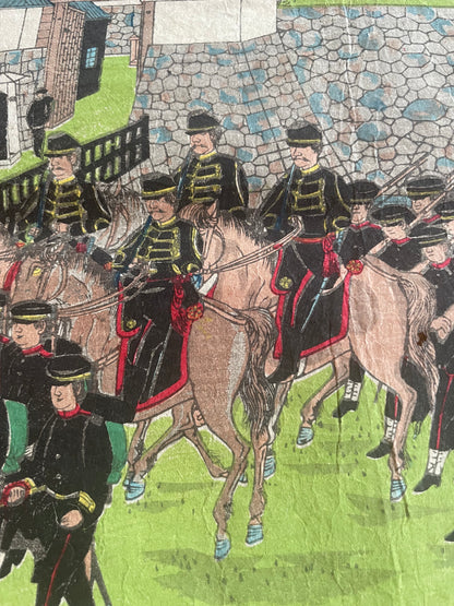 1888 Nagoya Garrison Military Drill at Nagoya Castle – Meiji Modernization Woodblock Print by Hirokuni (25X37CM)
