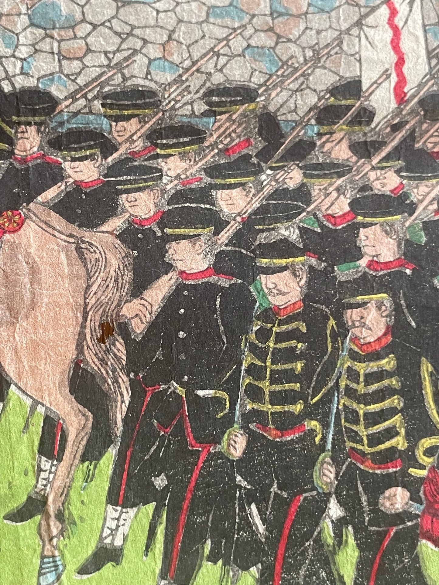 1888 Nagoya Garrison Military Drill at Nagoya Castle – Meiji Modernization Woodblock Print by Hirokuni (25X37CM)