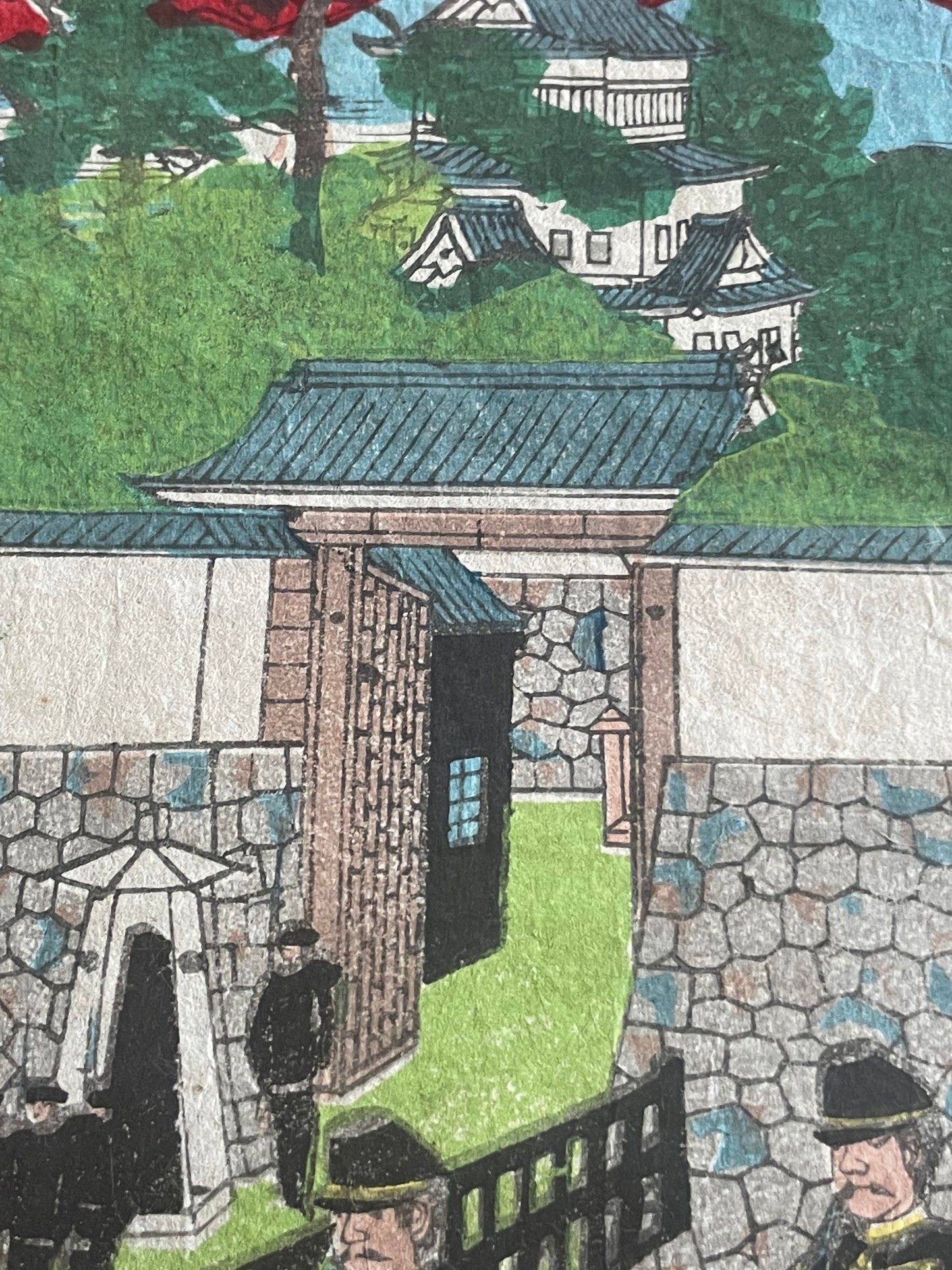 1888 Nagoya Garrison Military Drill at Nagoya Castle – Meiji Modernization Woodblock Print by Hirokuni (25X37CM)