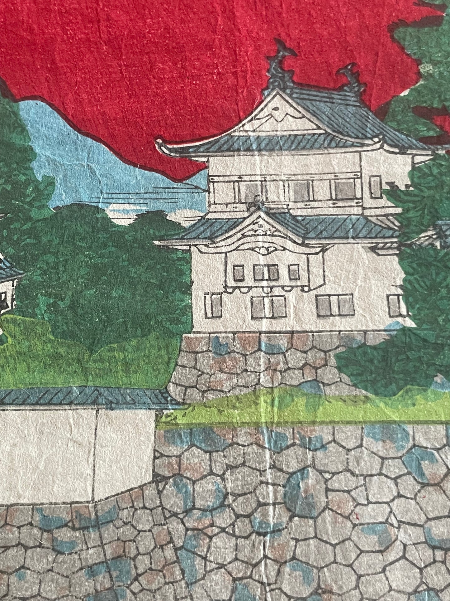 1888 Nagoya Garrison Military Drill at Nagoya Castle – Meiji Modernization Woodblock Print by Hirokuni (25X37CM)