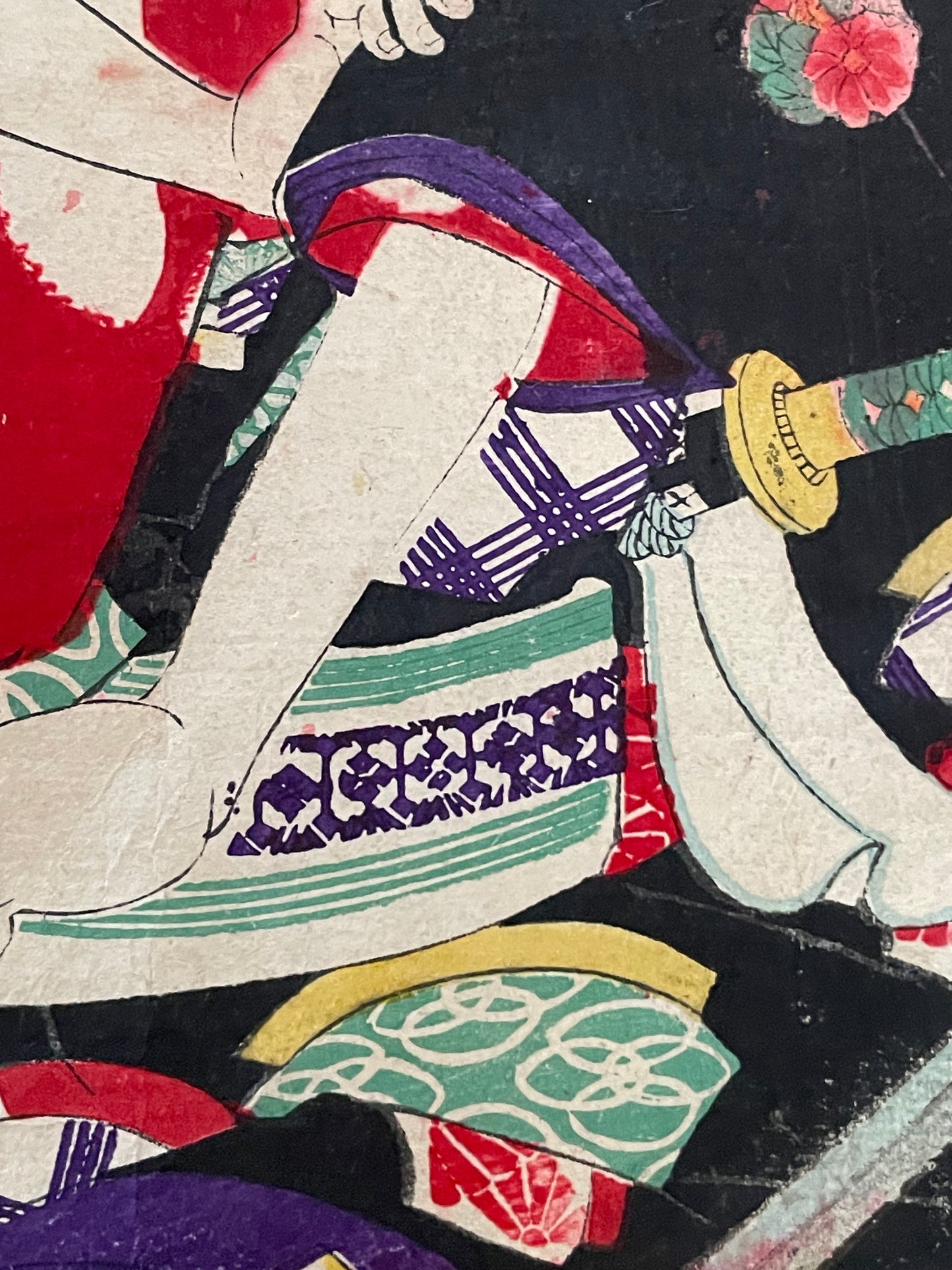 1877 Ukiyo-e Kabuki Actor Print Onoe Kikugorō V as Kurotegumi Sukeroku by Toyohara Kunichika (Approximately 25X37CM)